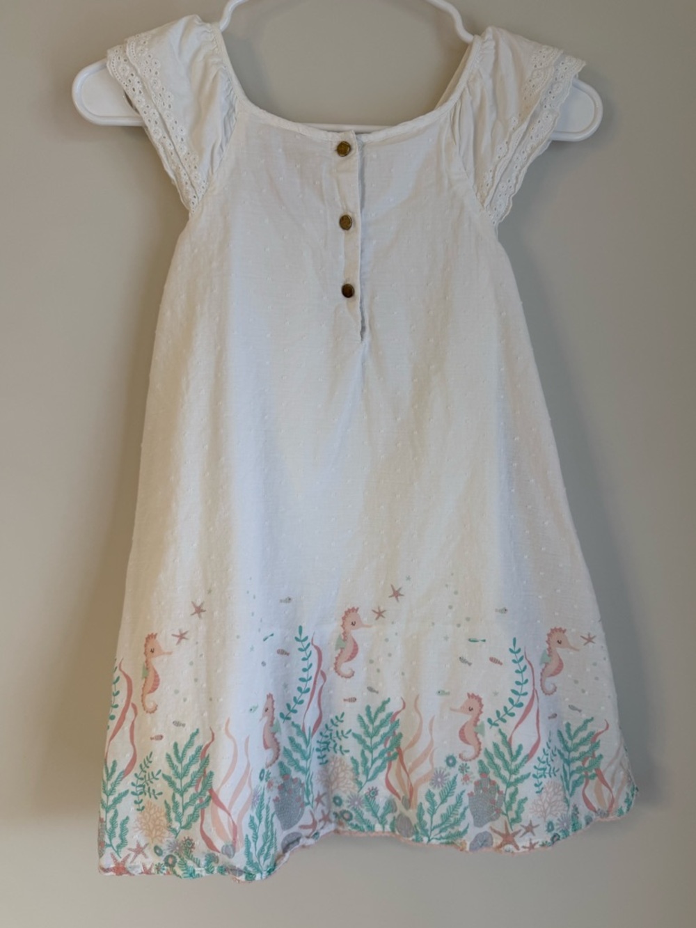 Cupcakes and Cashmere Girls Seahorse Dress Size 7 White Cotton Eyelet - Picture 3 of 13